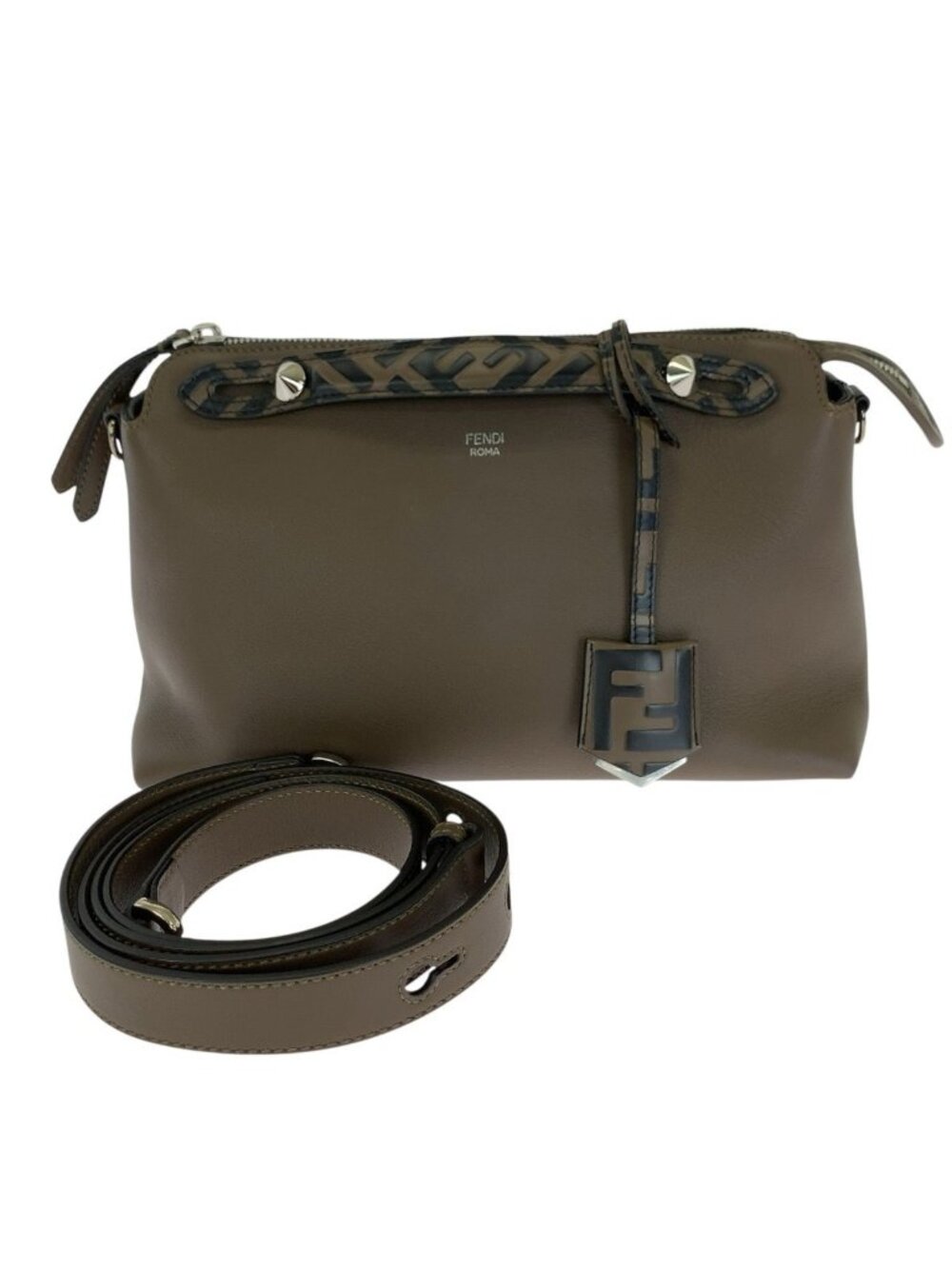 Fendi Roma by the Way 2-Way Brown Silver Leather Shoulder Bag